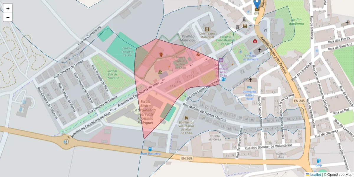 Mapa detalhado do código postal 7440-041 com limites, códigos postais vizinhos e agências dos correios