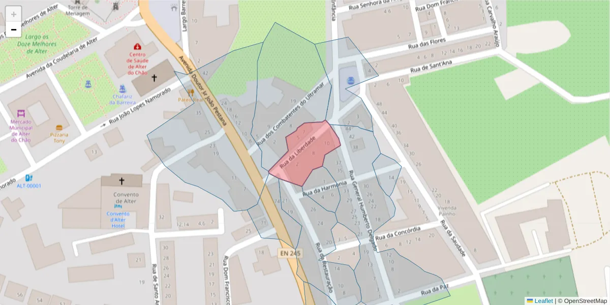 Mapa detalhado do código postal 7440-044 com limites, códigos postais vizinhos e agências dos correios