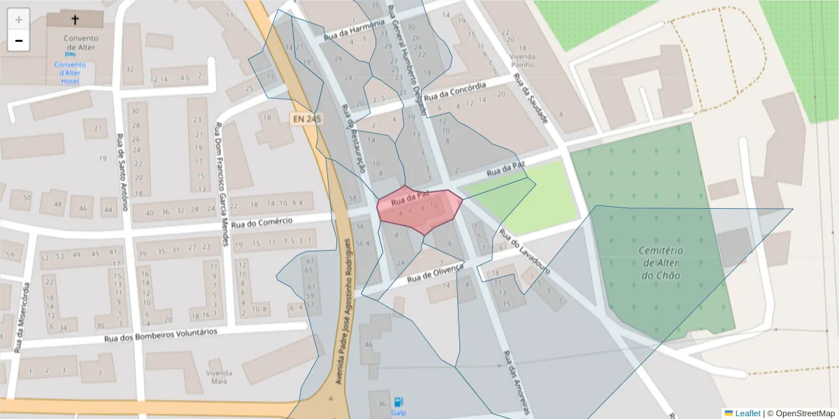 Mapa detalhado do código postal 7440-046 com limites, códigos postais vizinhos e agências dos correios