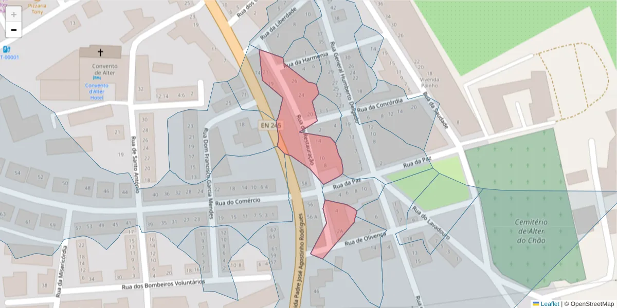 Mapa detalhado do código postal 7440-047 com limites, códigos postais vizinhos e agências dos correios