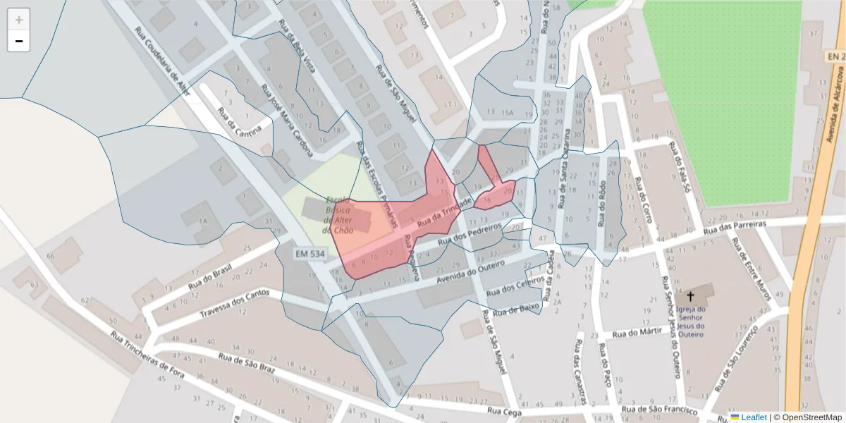 Mapa detalhado do código postal 7440-050 com limites, códigos postais vizinhos e agências dos correios
