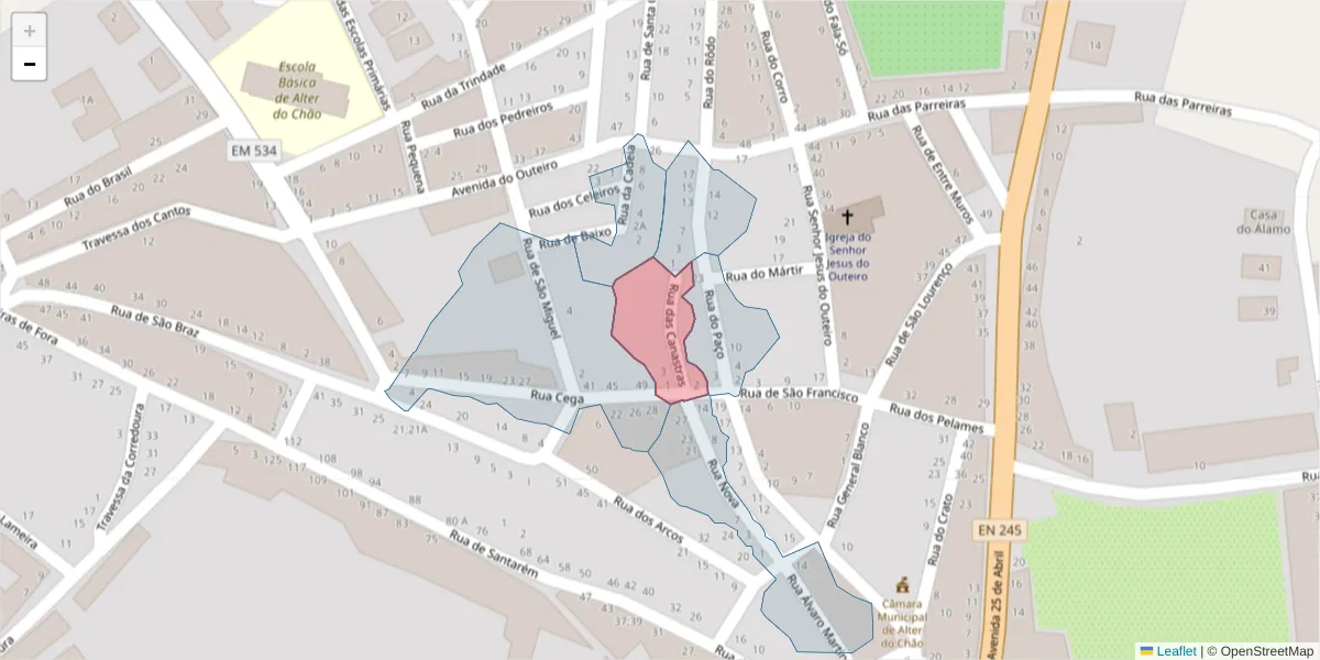 Mapa detalhado do código postal 7440-052 com limites, códigos postais vizinhos e agências dos correios