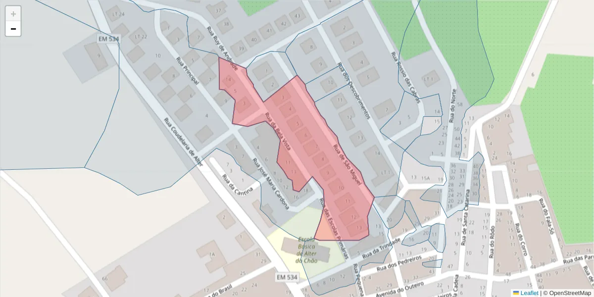 Mapa detalhado do código postal 7440-053 com limites, códigos postais vizinhos e agências dos correios