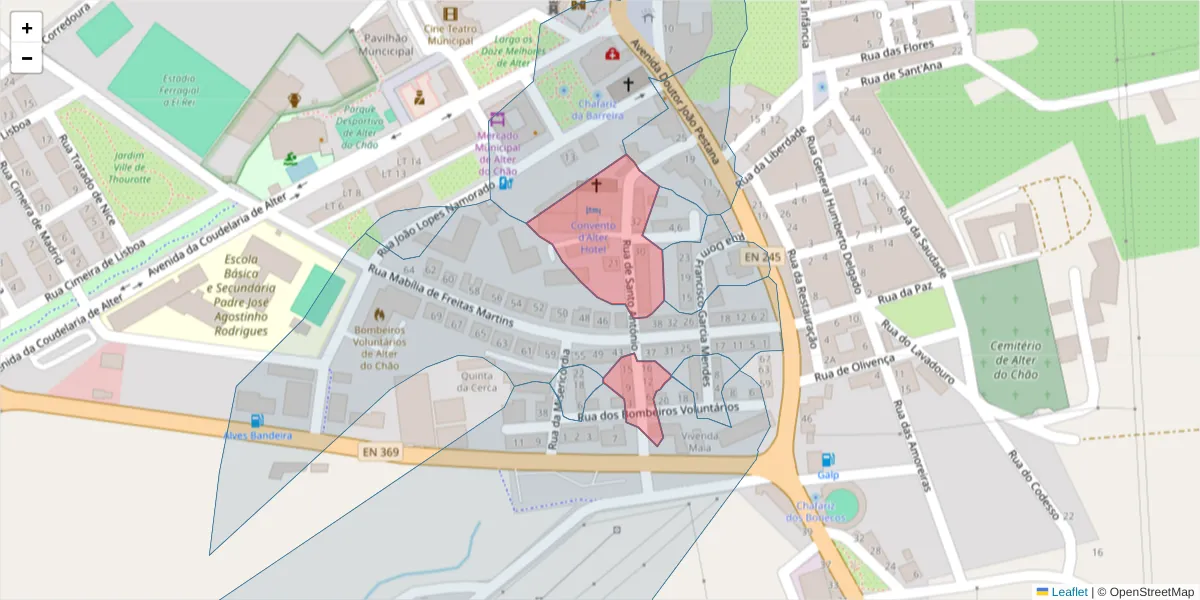 Mapa detalhado do código postal 7440-059 com limites, códigos postais vizinhos e agências dos correios