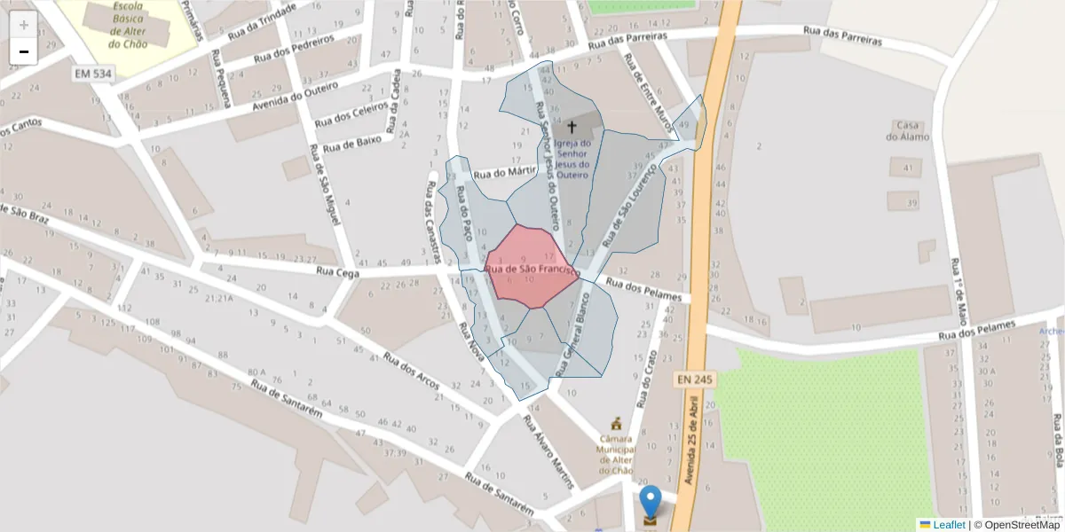 Mapa detalhado do código postal 7440-061 com limites, códigos postais vizinhos e agências dos correios