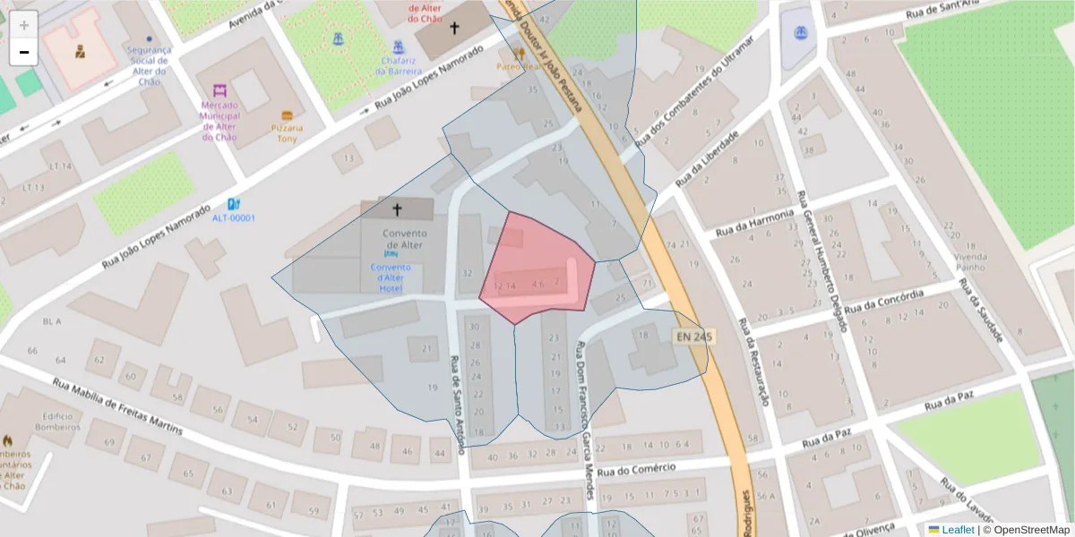 Mapa detalhado do código postal 7440-063 com limites, códigos postais vizinhos e agências dos correios
