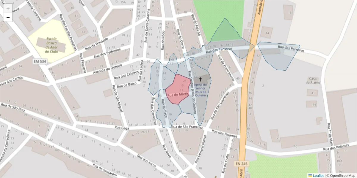 Mapa detalhado do código postal 7440-071 com limites, códigos postais vizinhos e agências dos correios