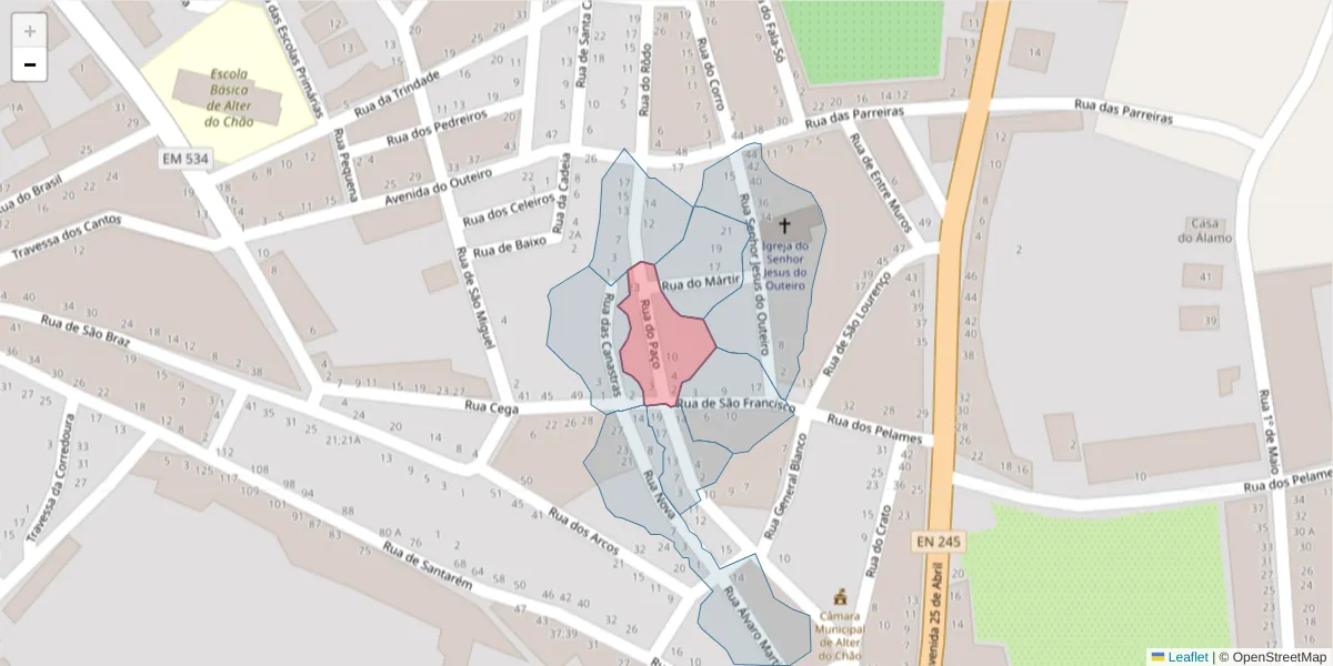 Mapa detalhado do código postal 7440-074 com limites, códigos postais vizinhos e agências dos correios