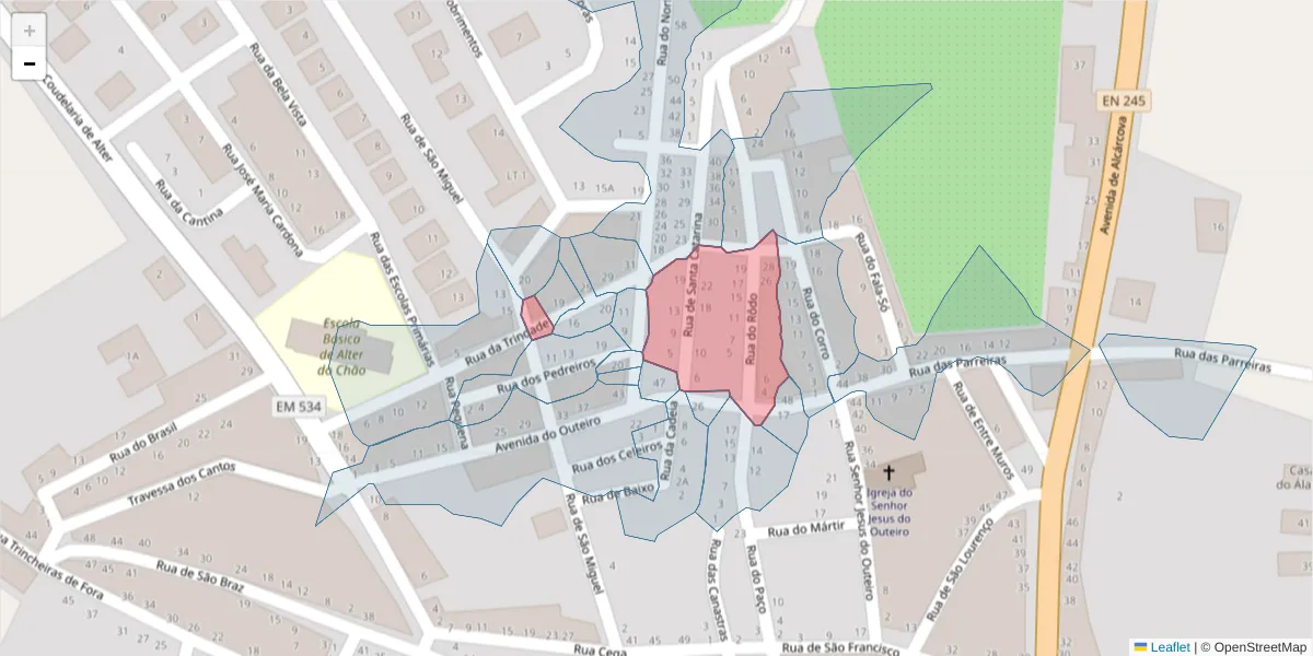 Mapa detalhado do código postal 7440-077 com limites, códigos postais vizinhos e agências dos correios