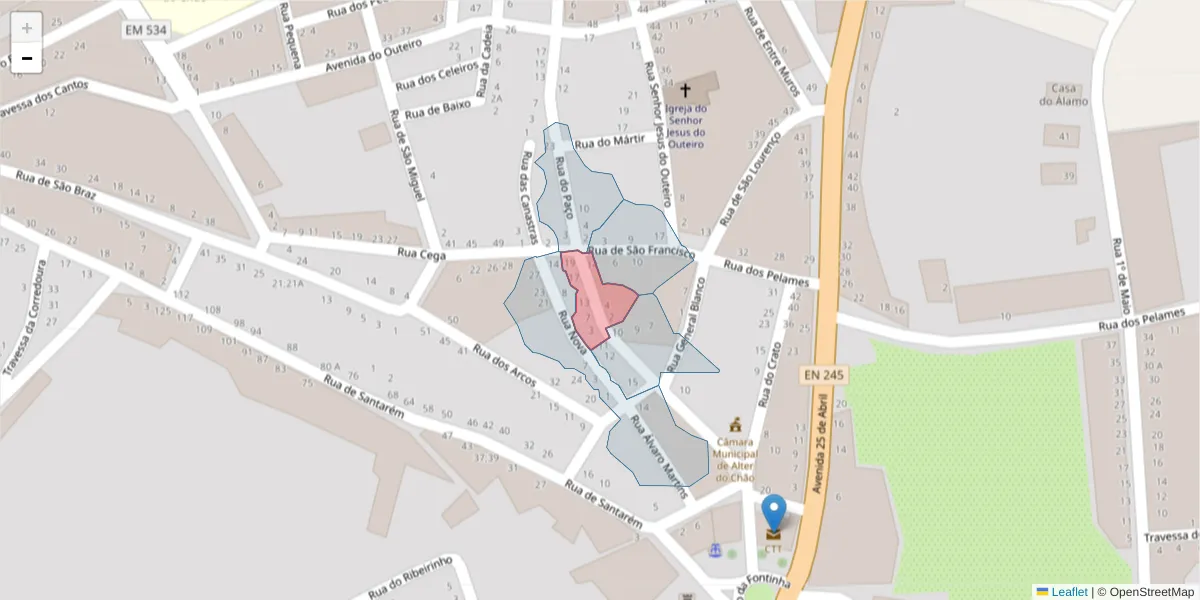 Mapa detalhado do código postal 7440-083 com limites, códigos postais vizinhos e agências dos correios