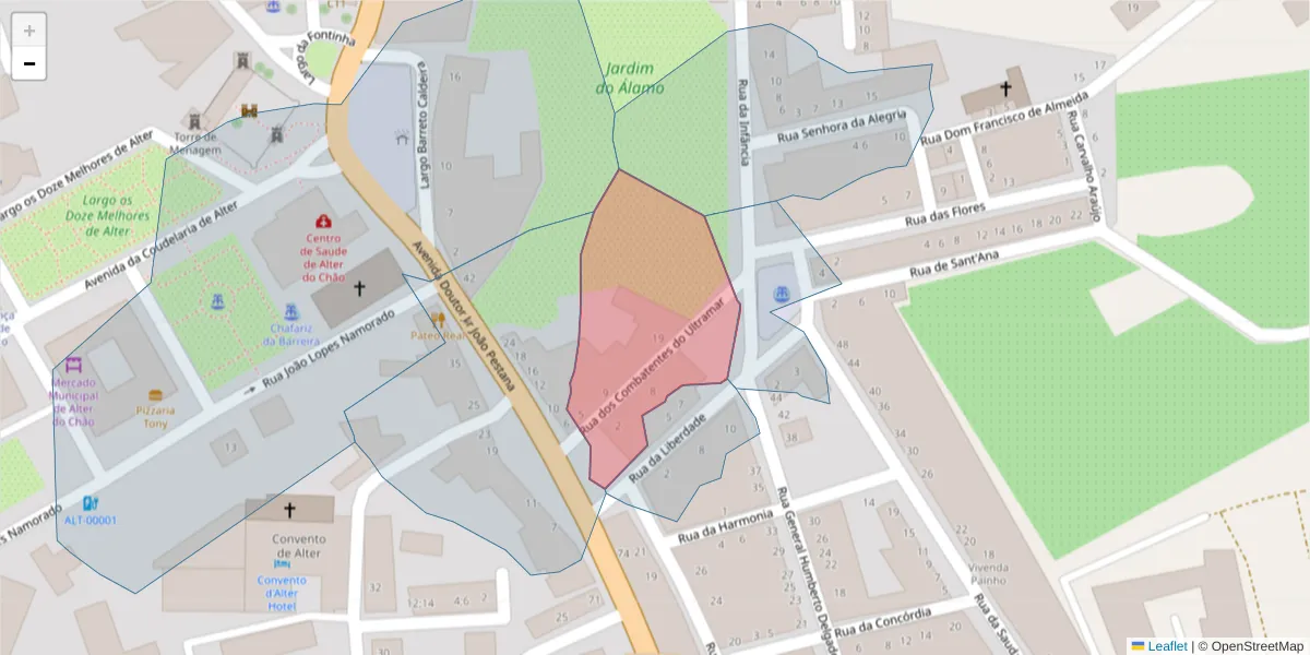 Mapa detalhado do código postal 7440-087 com limites, códigos postais vizinhos e agências dos correios