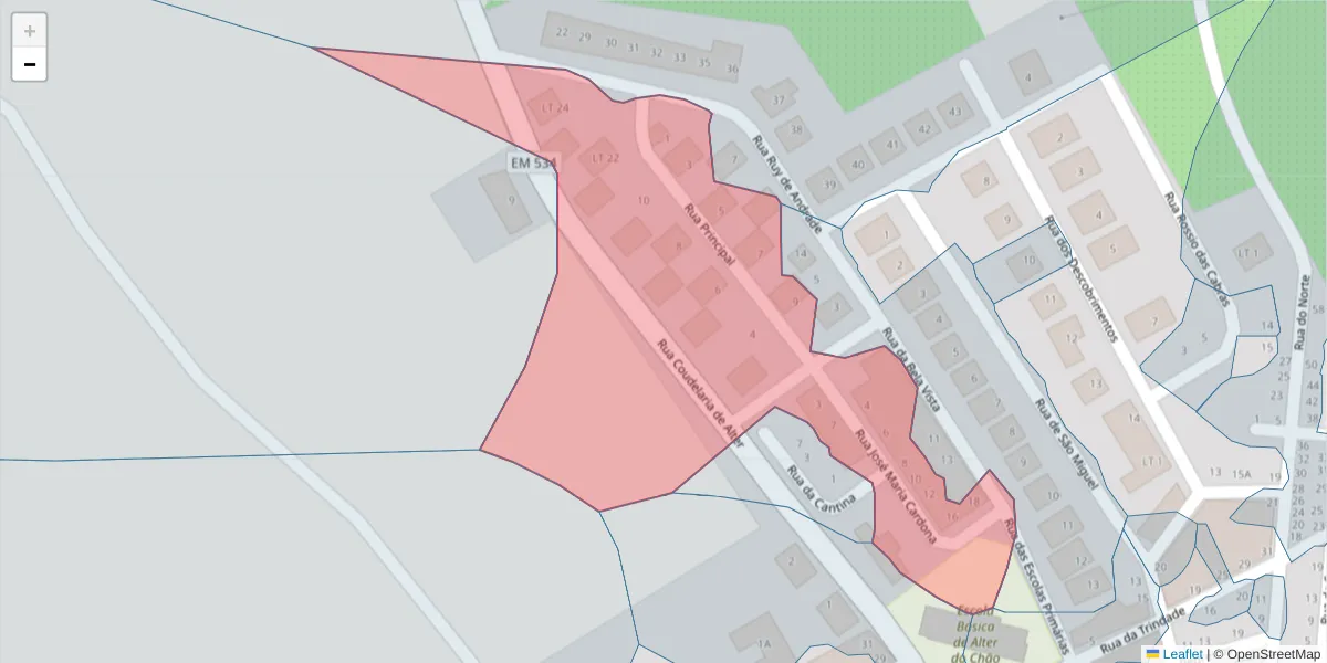Mapa detalhado do código postal 7440-094 com limites, códigos postais vizinhos e agências dos correios