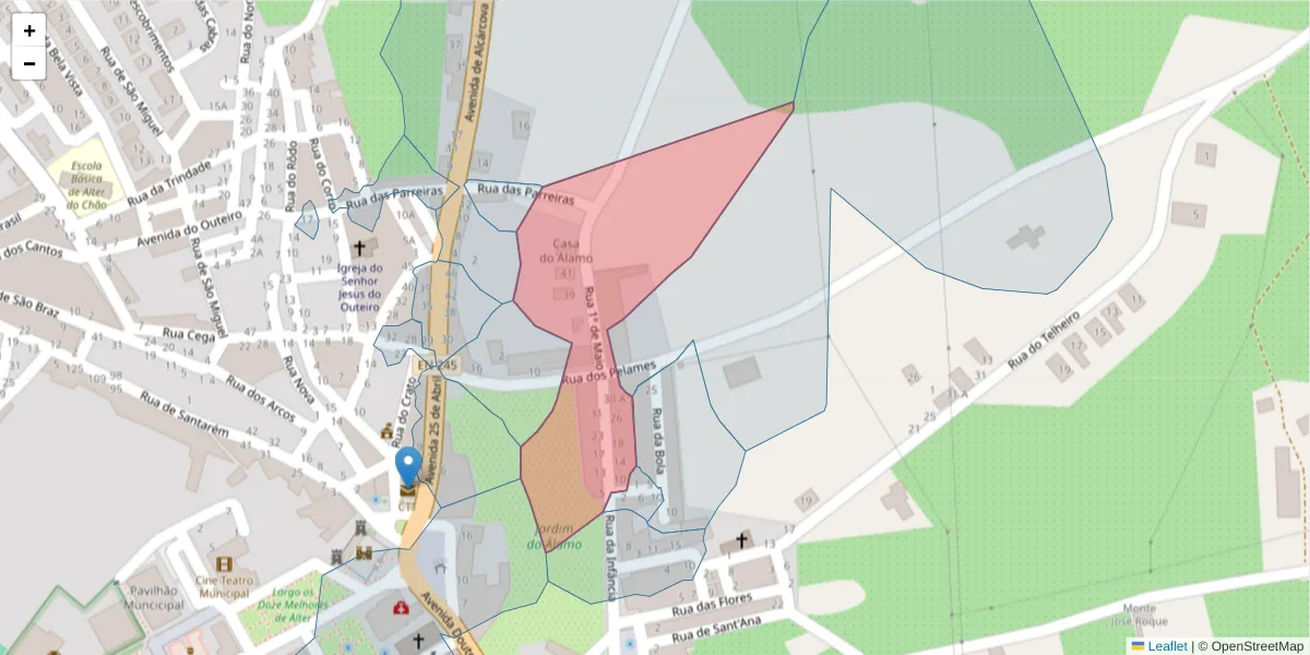 Mapa detalhado do código postal 7440-097 com limites, códigos postais vizinhos e agências dos correios