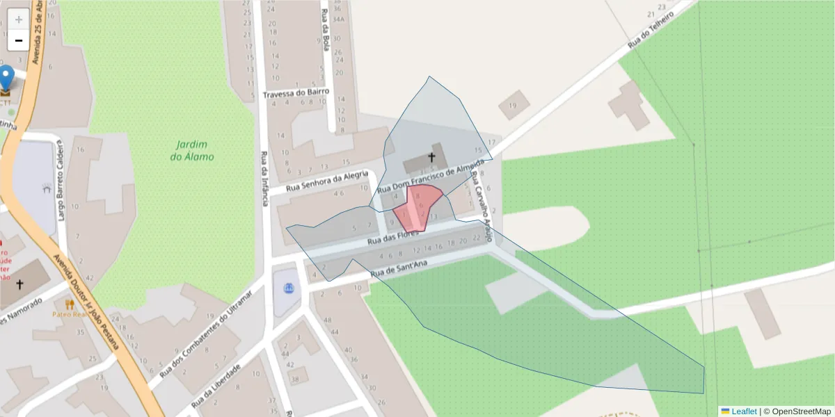 Mapa detalhado do código postal 7440-098 com limites, códigos postais vizinhos e agências dos correios