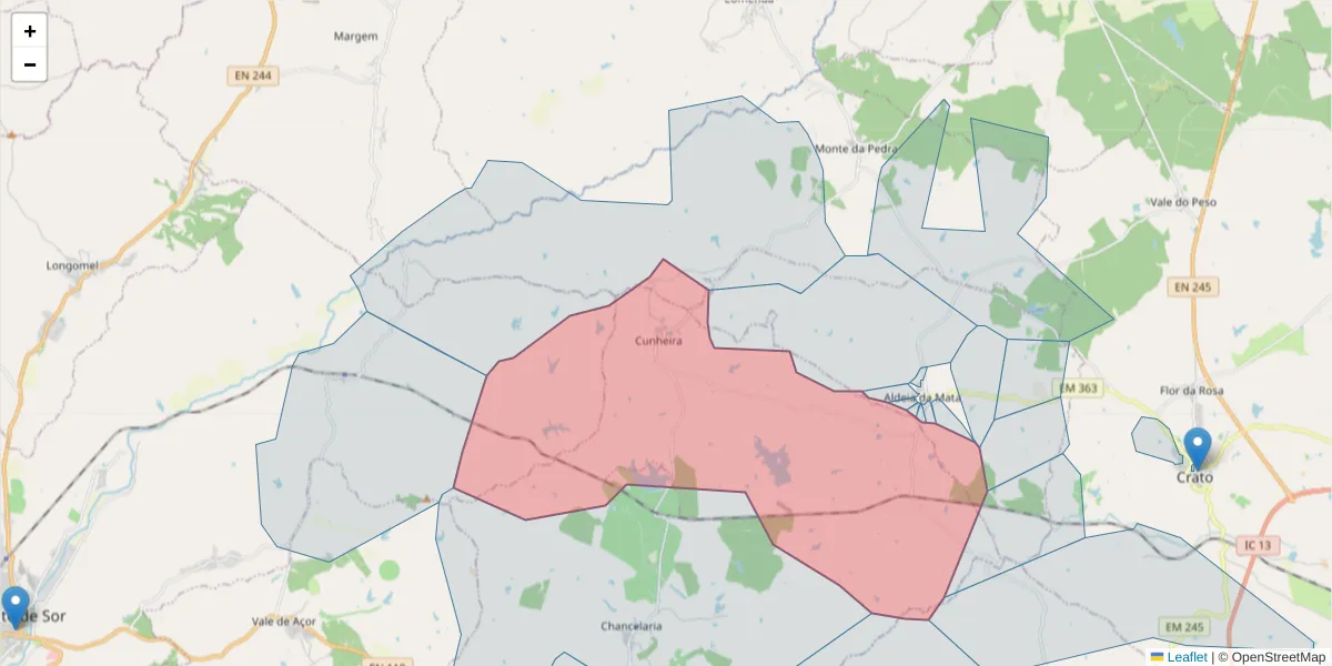 Mapa detalhado do código postal 7440-251 com limites, códigos postais vizinhos e agências dos correios