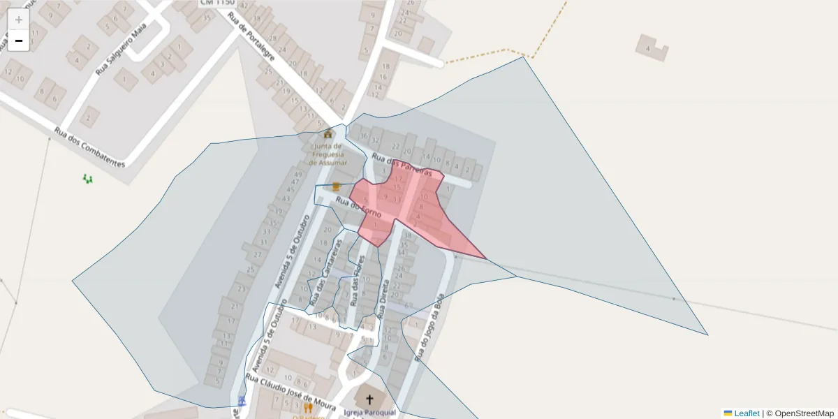 Mapa detalhado do código postal 7450-016 com limites, códigos postais vizinhos e agências dos correios