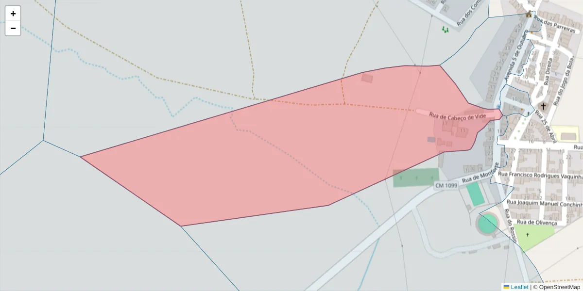 Mapa detalhado do código postal 7450-023 com limites, códigos postais vizinhos e agências dos correios