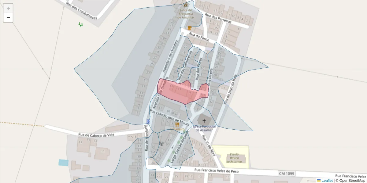 Mapa detalhado do código postal 7450-031 com limites, códigos postais vizinhos e agências dos correios