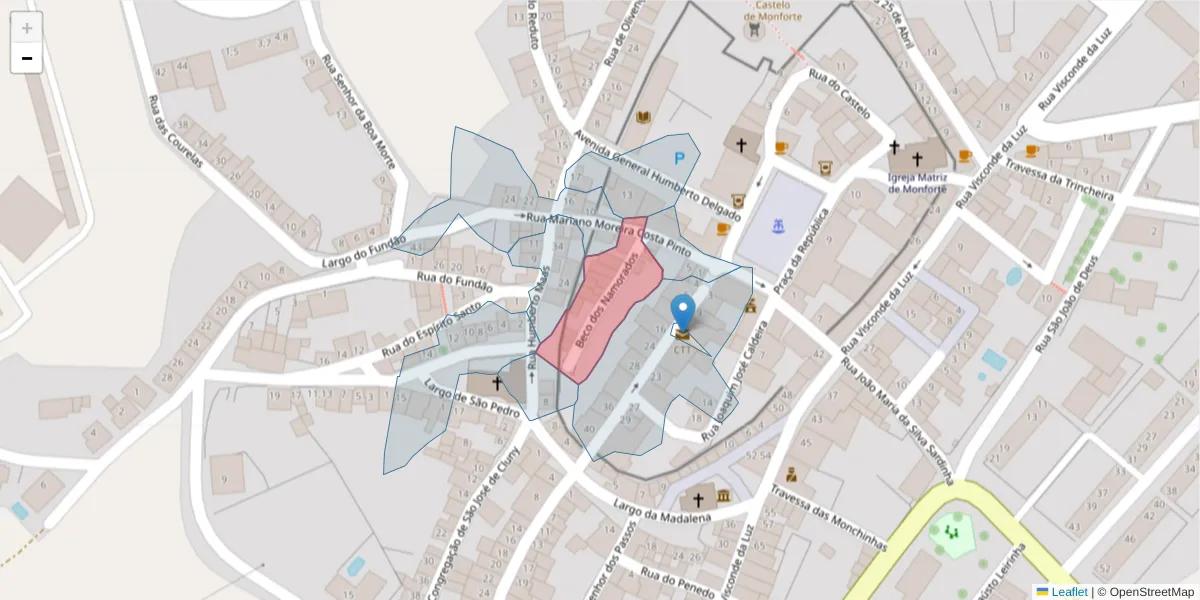 Mapa detalhado do código postal 7450-105 com limites, códigos postais vizinhos e agências dos correios