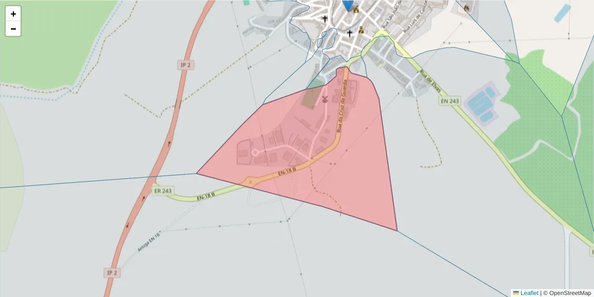 Mapa detalhado do código postal 7450-108 com limites, códigos postais vizinhos e agências dos correios