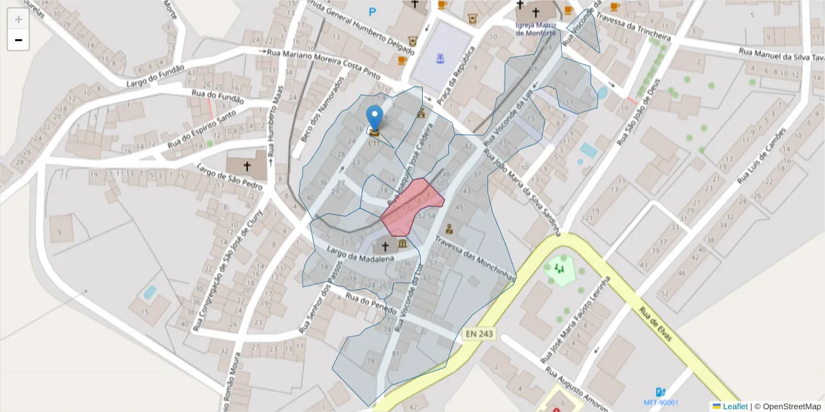 Mapa detalhado do código postal 7450-119 com limites, códigos postais vizinhos e agências dos correios