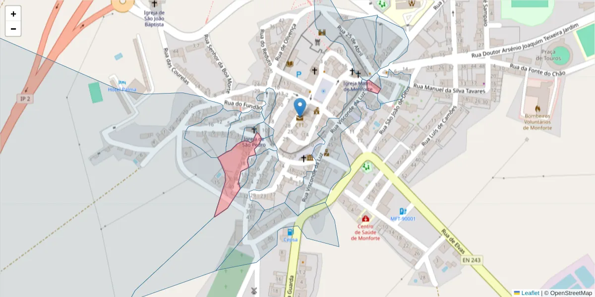 Mapa detalhado do código postal 7450-123 com limites, códigos postais vizinhos e agências dos correios