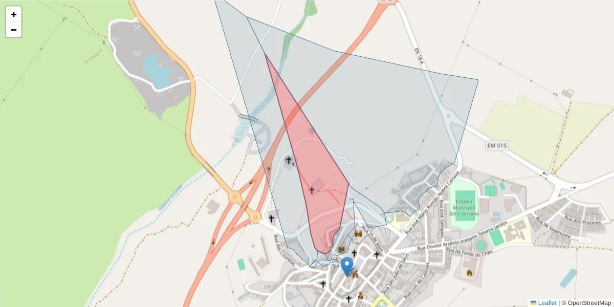Mapa detalhado do código postal 7450-124 com limites, códigos postais vizinhos e agências dos correios