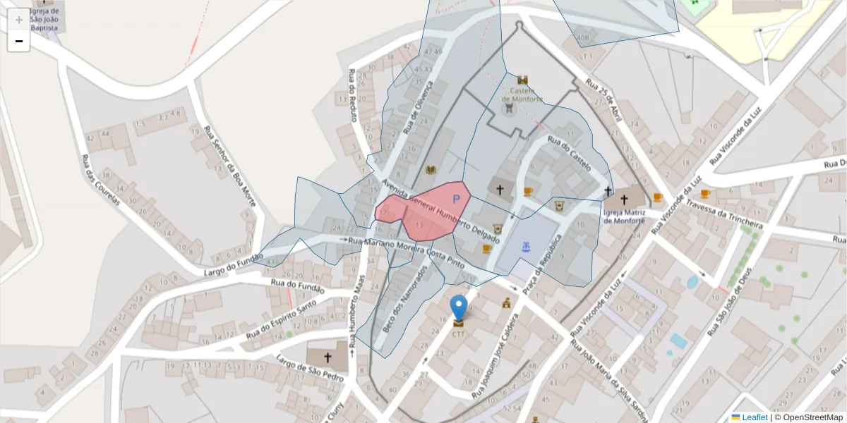 Mapa detalhado do código postal 7450-129 com limites, códigos postais vizinhos e agências dos correios
