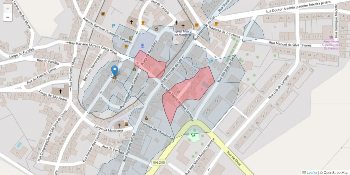 Mapa detalhado do código postal 7450-132 com limites, códigos postais vizinhos e agências dos correios