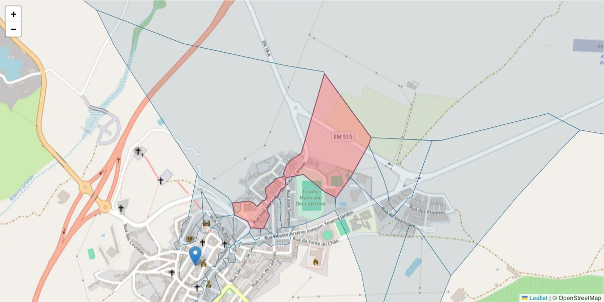 Mapa detalhado do código postal 7450-134 com limites, códigos postais vizinhos e agências dos correios
