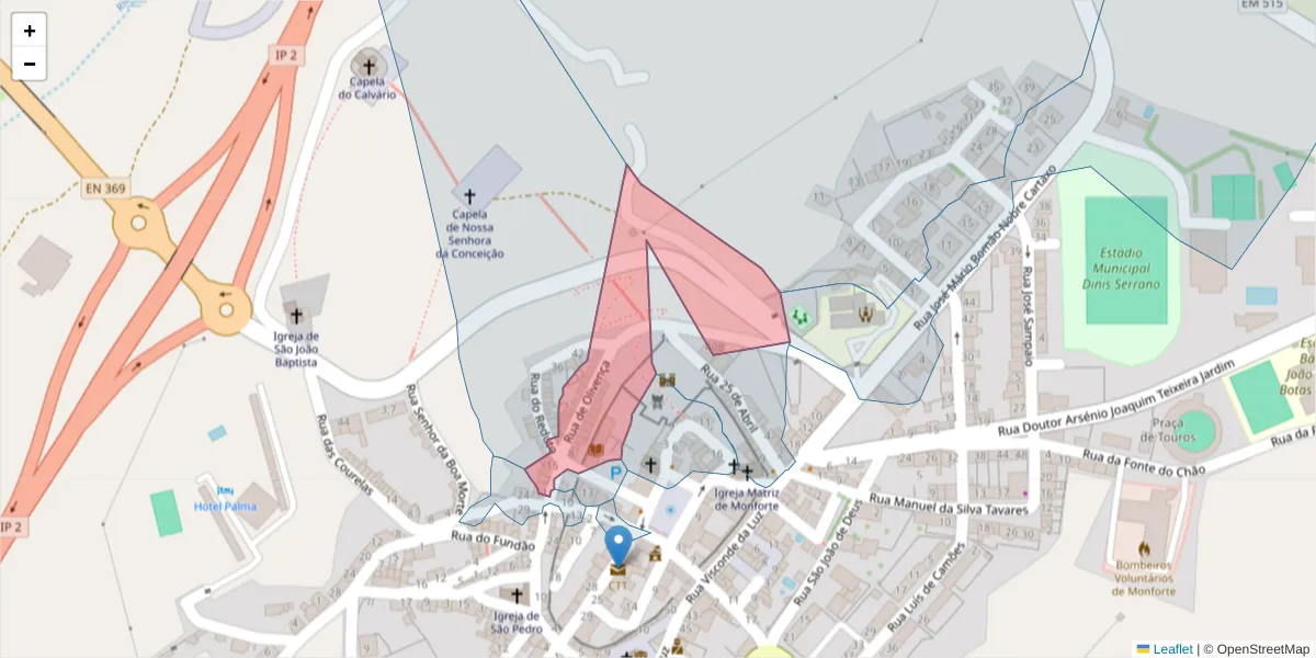 Mapa detalhado do código postal 7450-138 com limites, códigos postais vizinhos e agências dos correios
