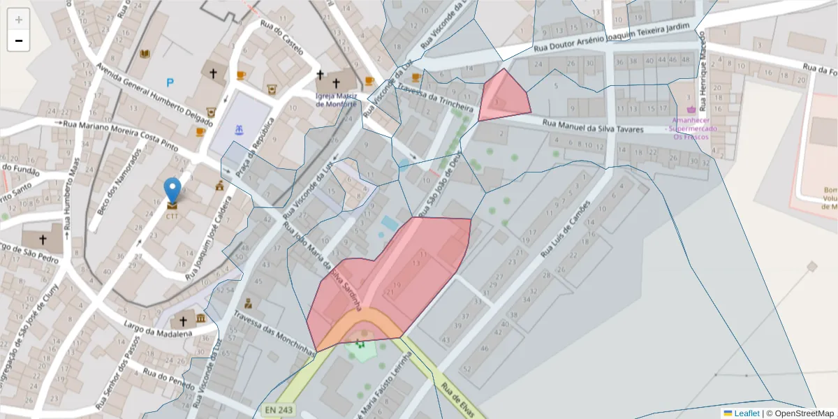 Mapa detalhado do código postal 7450-139 com limites, códigos postais vizinhos e agências dos correios