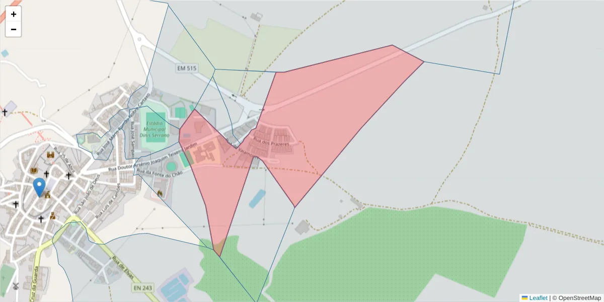 Mapa detalhado do código postal 7450-157 com limites, códigos postais vizinhos e agências dos correios