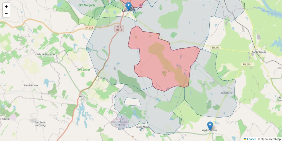 Mapa detalhado do código postal 7450-160 com limites, códigos postais vizinhos e agências dos correios