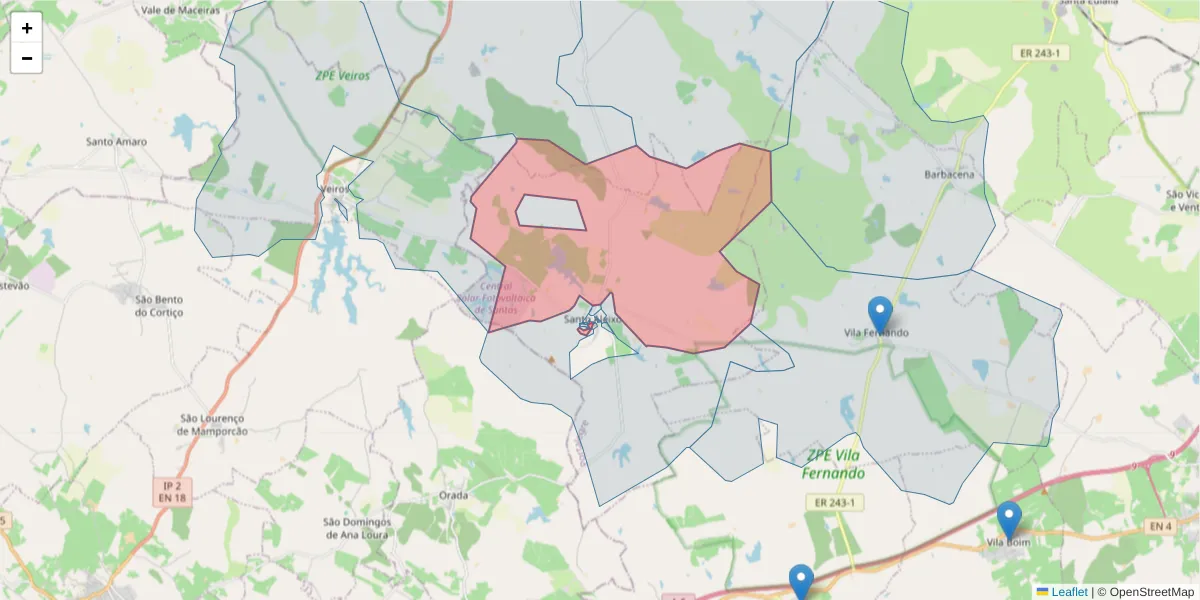 Mapa detalhado do código postal 7450-227 com limites, códigos postais vizinhos e agências dos correios