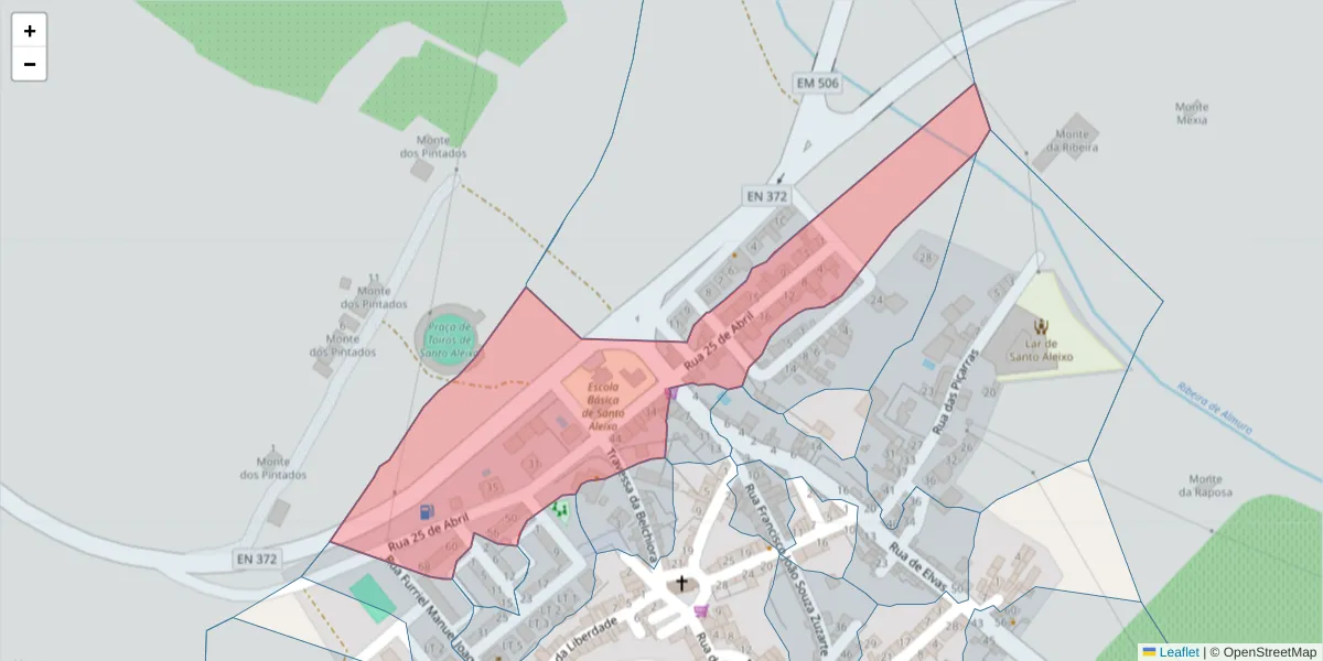 Mapa detalhado do código postal 7450-241 com limites, códigos postais vizinhos e agências dos correios