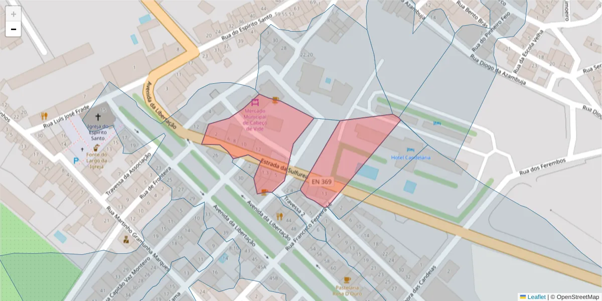 Mapa detalhado do código postal 7460-004 com limites, códigos postais vizinhos e agências dos correios