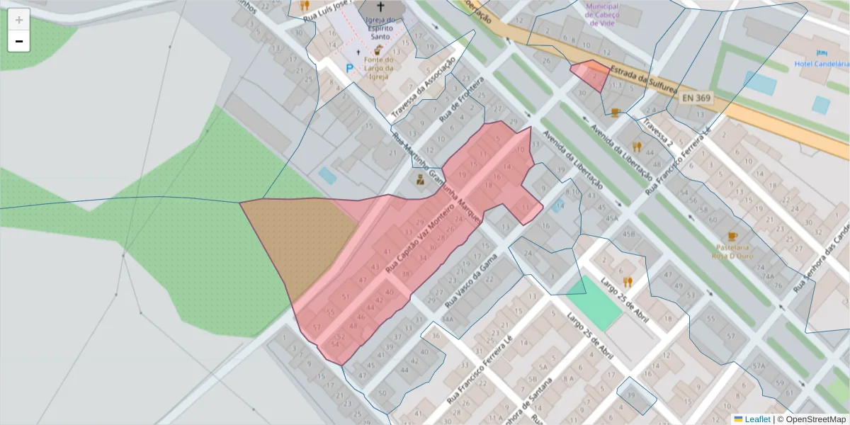 Mapa detalhado do código postal 7460-013 com limites, códigos postais vizinhos e agências dos correios