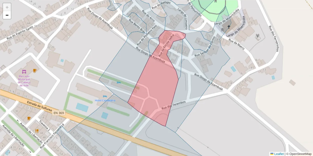 Mapa detalhado do código postal 7460-014 com limites, códigos postais vizinhos e agências dos correios