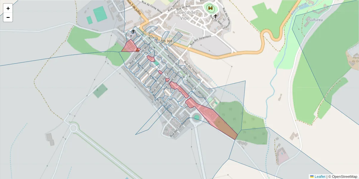 Mapa detalhado do código postal 7460-035 com limites, códigos postais vizinhos e agências dos correios