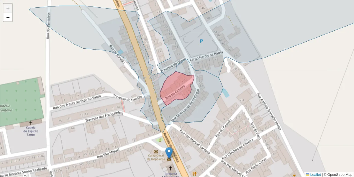 Mapa detalhado do código postal 7460-115 com limites, códigos postais vizinhos e agências dos correios