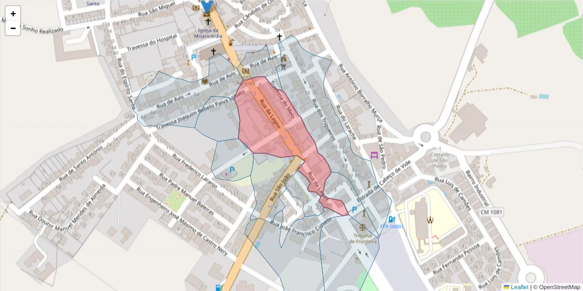 Mapa detalhado do código postal 7460-116 com limites, códigos postais vizinhos e agências dos correios