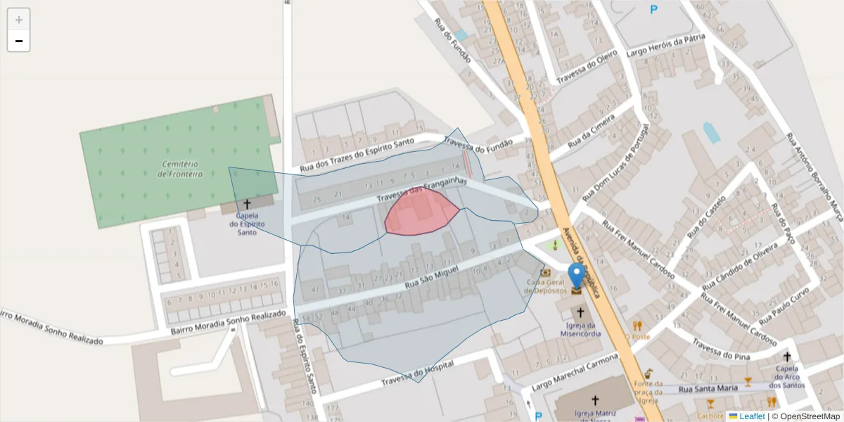 Mapa detalhado do código postal 7460-119 com limites, códigos postais vizinhos e agências dos correios