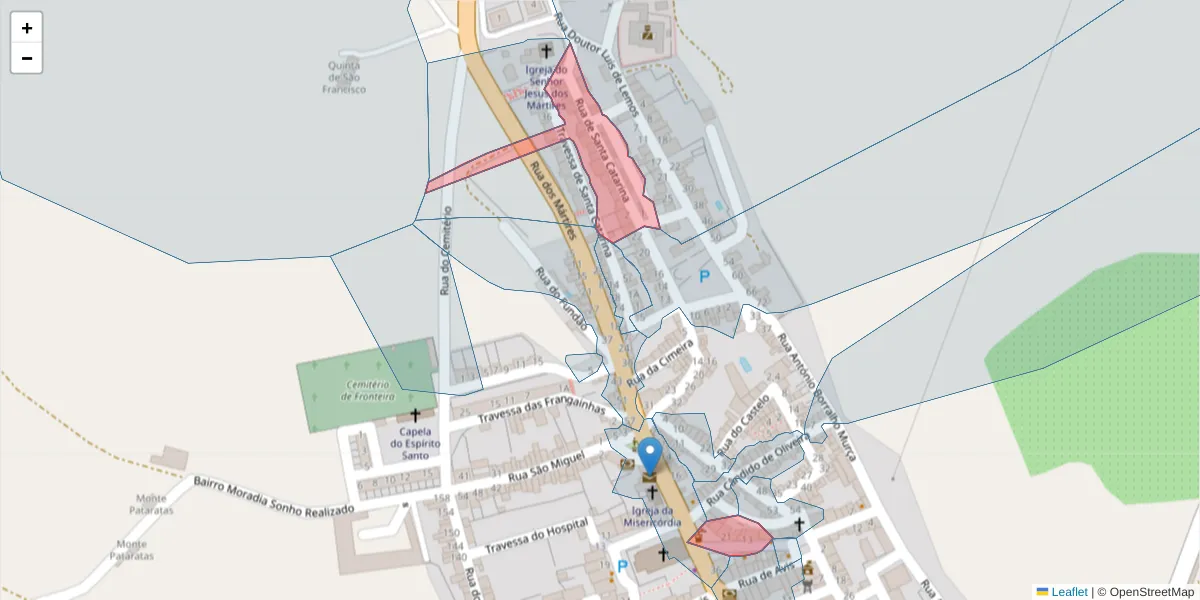 Mapa detalhado do código postal 7460-122 com limites, códigos postais vizinhos e agências dos correios