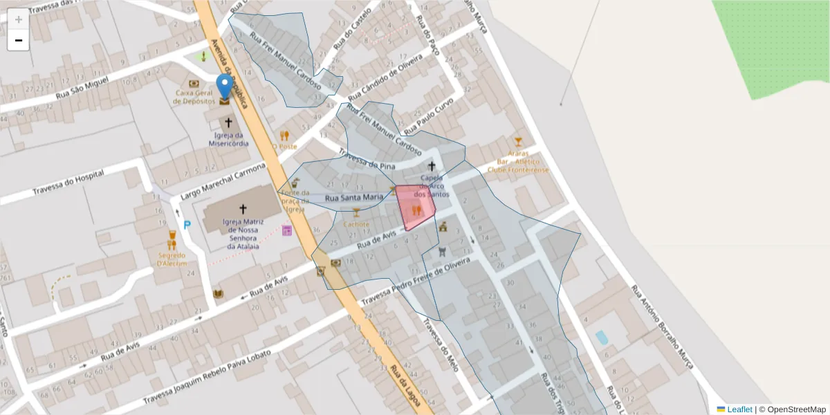 Mapa detalhado do código postal 7460-123 com limites, códigos postais vizinhos e agências dos correios