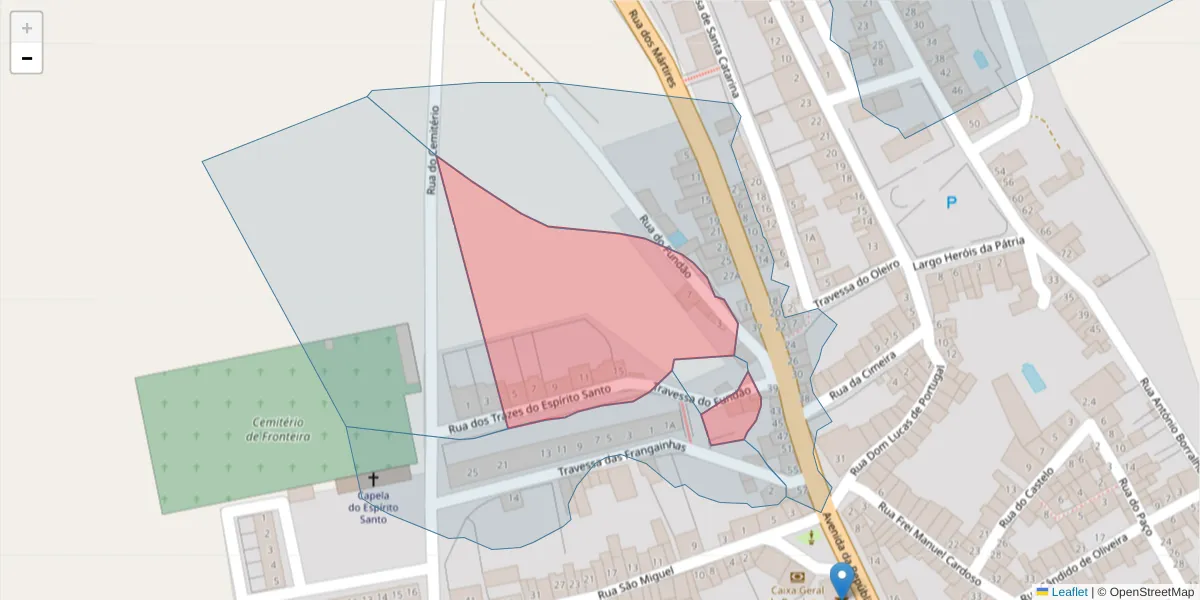 Mapa detalhado do código postal 7460-130 com limites, códigos postais vizinhos e agências dos correios