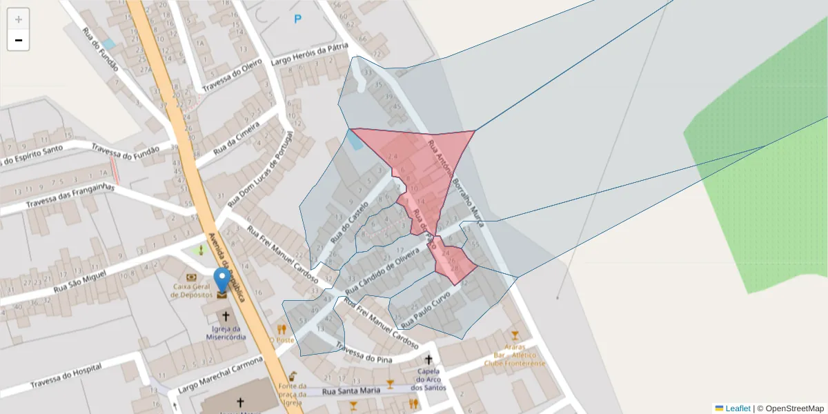 Mapa detalhado do código postal 7460-132 com limites, códigos postais vizinhos e agências dos correios