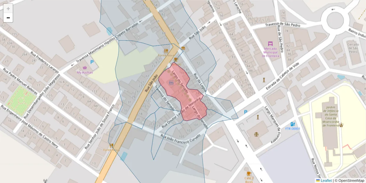 Mapa detalhado do código postal 7460-133 com limites, códigos postais vizinhos e agências dos correios