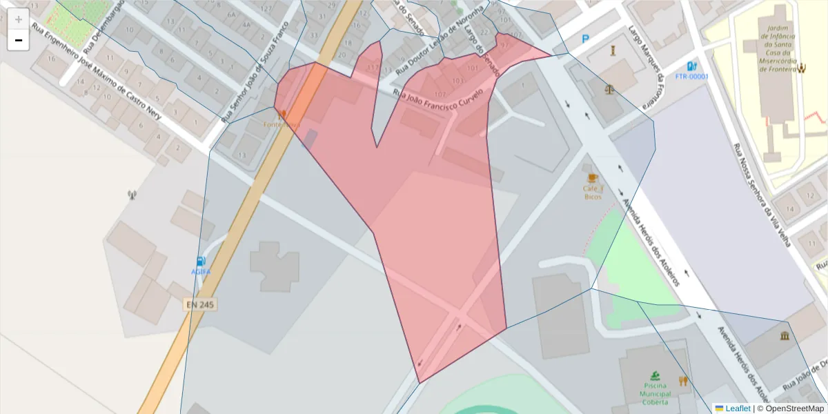 Mapa detalhado do código postal 7460-145 com limites, códigos postais vizinhos e agências dos correios