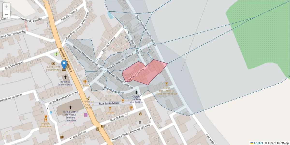 Mapa detalhado do código postal 7460-148 com limites, códigos postais vizinhos e agências dos correios